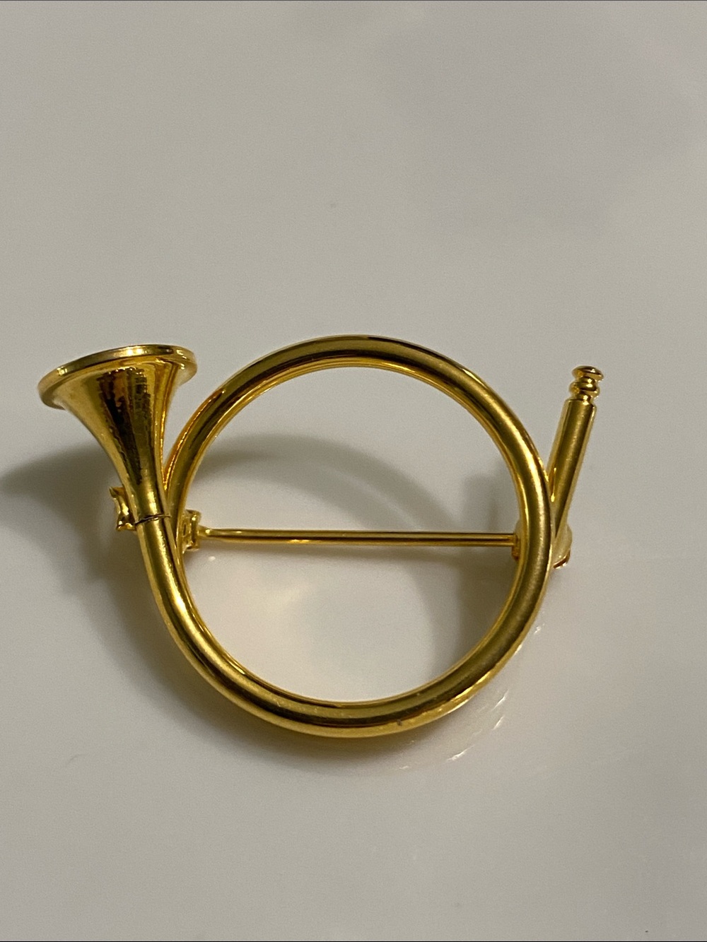 Gold Tone French Horn Brooch Pin